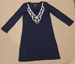 Lilly Pulitzer Blair Dress XS Navy Embroidered Pima Cotton Resortwear Coastal